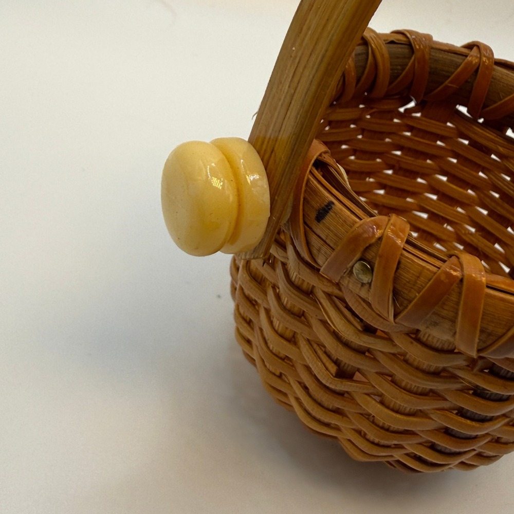 Handmade Nantucket Lightship Basket Miniature Brown Woven Swing Handle Decor - Picture 9 of 11